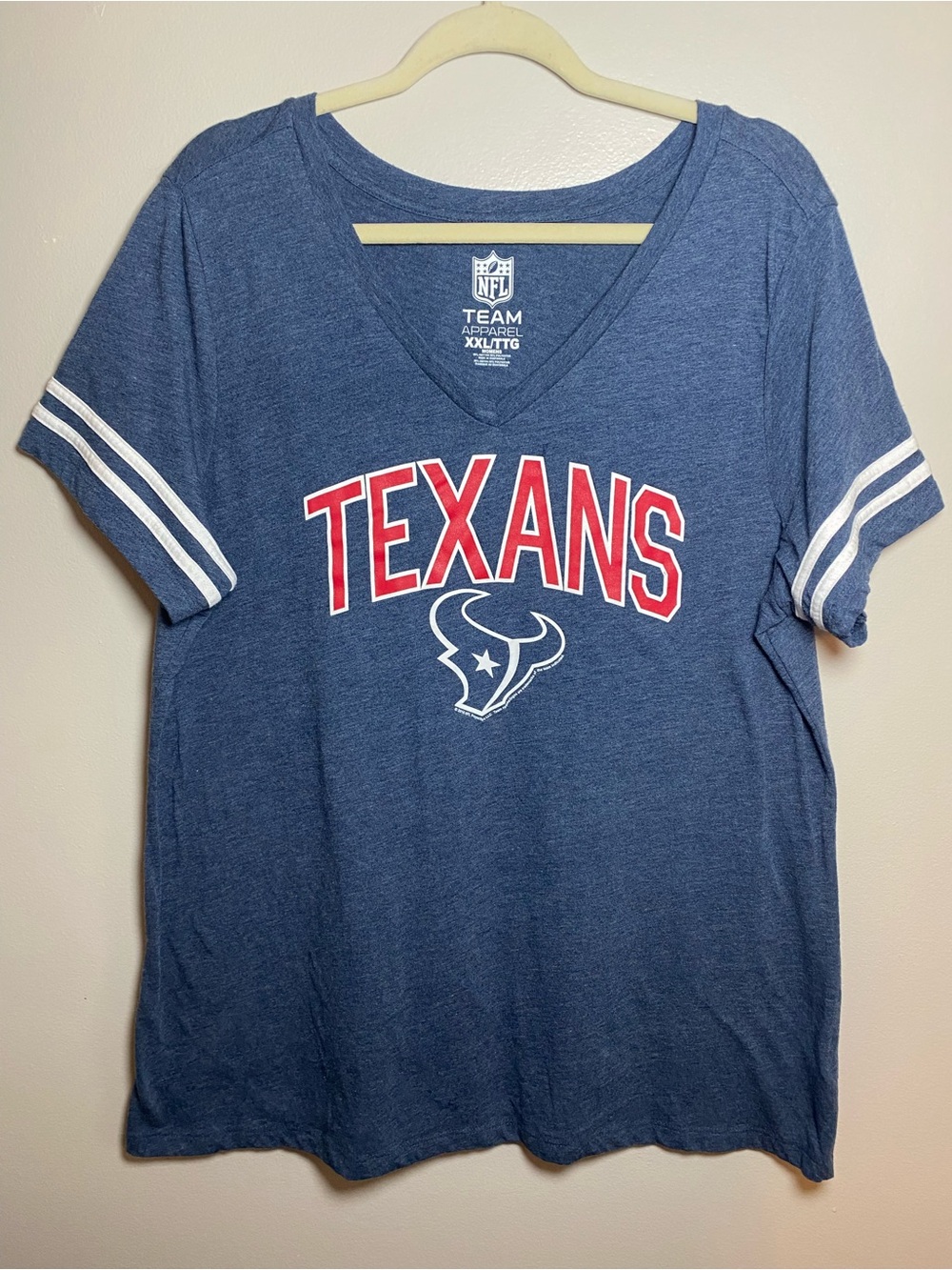 Houston Texans NFL V-Neck Tee in Navy with Red Team Emblem